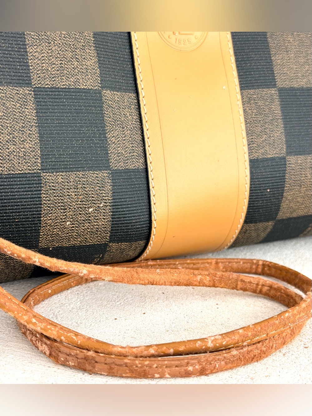 FENDI Vintage Pequin Check Camera Crossbody Bag Brown Black Italy - Picture 14 of 15